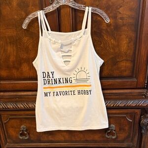 White Tank Top with Day Drinking Print